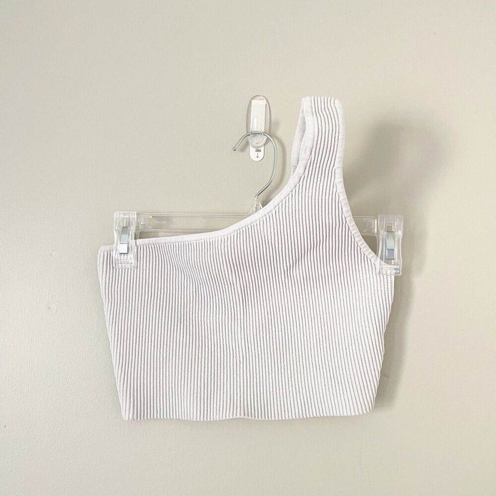 Aritzia Babaton Size M Light Gray Ribbed One Shoulder Stretchy Top Cropped